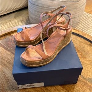 PAIGE Jamie Espadrille Wedge Sandals - Rose Leather Upper - Sz 7.5